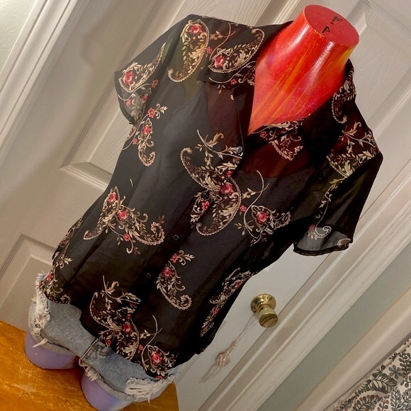 VINTAGE EMMA JAMES Petite paisley Filagree Floral Top - Picture 1 of 11